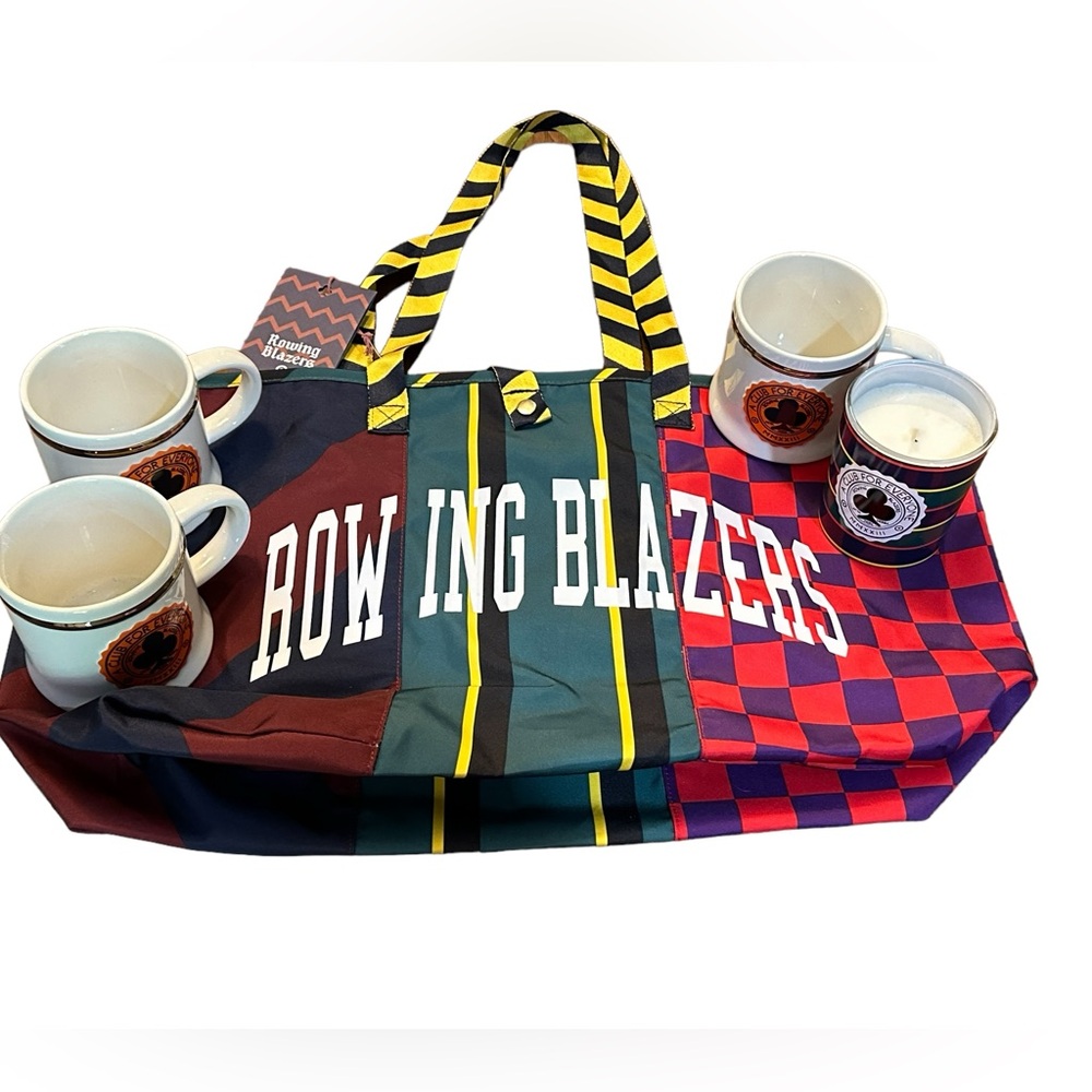 ROWING BLAZERS SET OF 3 MUGS, 1 candle and one tote bag NWT